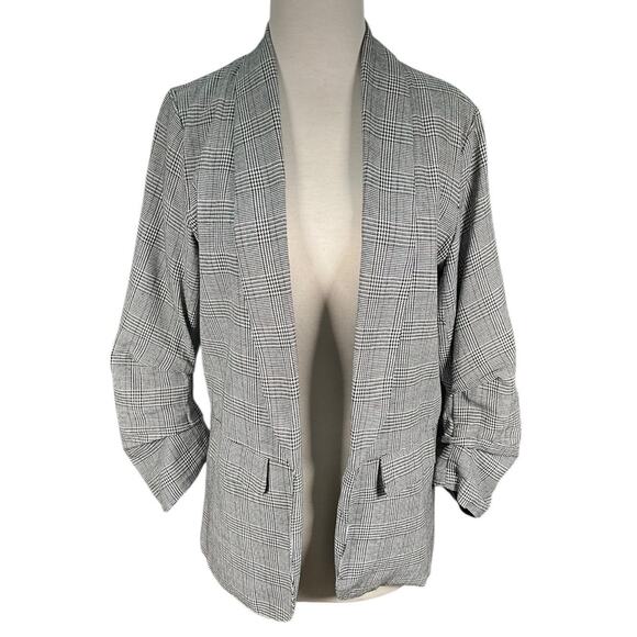 Shinestar Jackets & Blazers - Shine Star Grey Micro Plaid Open Front Slouchy Blazer Functional Pockets Medium